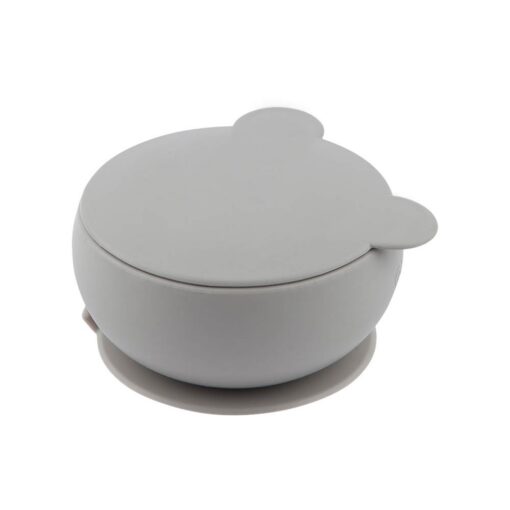Minikoioi Bowly Stay-Put Suction Bowl with Lid - Powder Gray