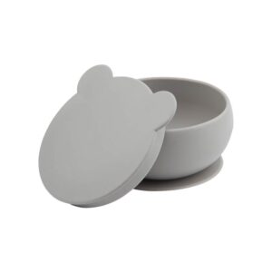 Minikoioi Bowly Stay-Put Suction Bowl with Lid - Powder Gray