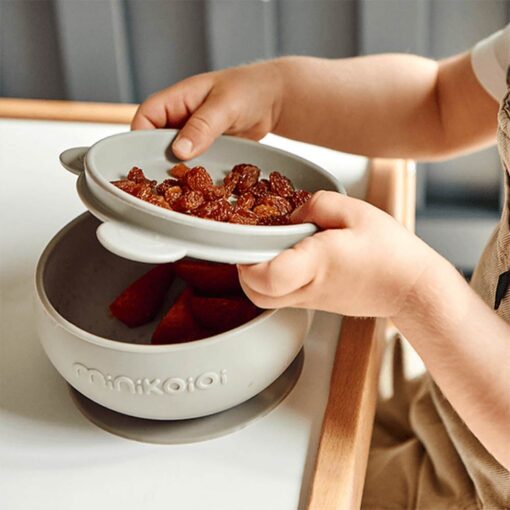 Minikoioi Bowly Stay-Put Suction Bowl with Lid - Powder Gray Minikoioi Bowly Stay-Put Suction Bowl with Lid - Powder Gray