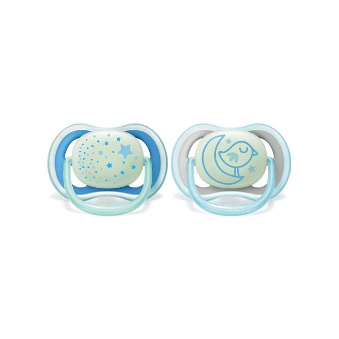Philips Avent Ultra Air Nighttime Pacifiers (6-18m) for Boy, Stars & Moon - 2 Pcs