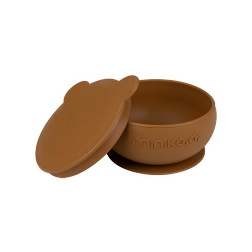 Minikoioi Bowly Stay-Put Suction Bowl with Lid - Woody Brown Minikoioi Bowly Stay-Put Suction Bowl with Lid - Woody Brown