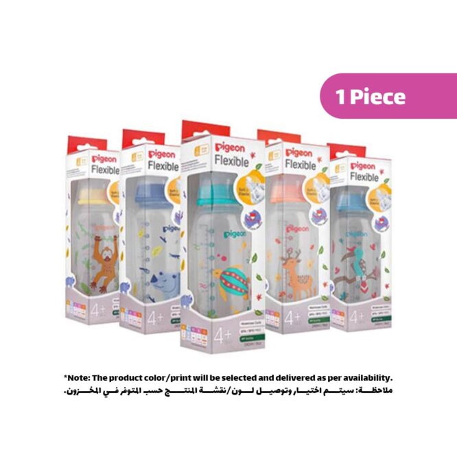Pigeon Slim Neck Clear Cap Plastic Bottle (4m+) 240ml Animals