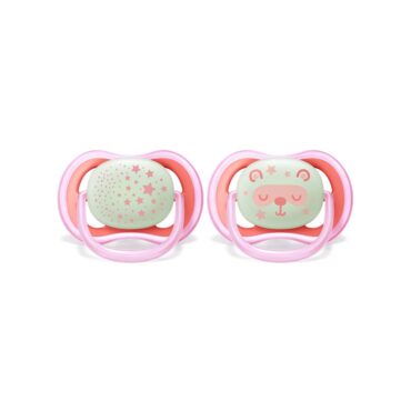 Philips Avent Ultra Air Nighttime Pacifiers (6-18m) for Girl, Stars & Bear - 2 Pcs
