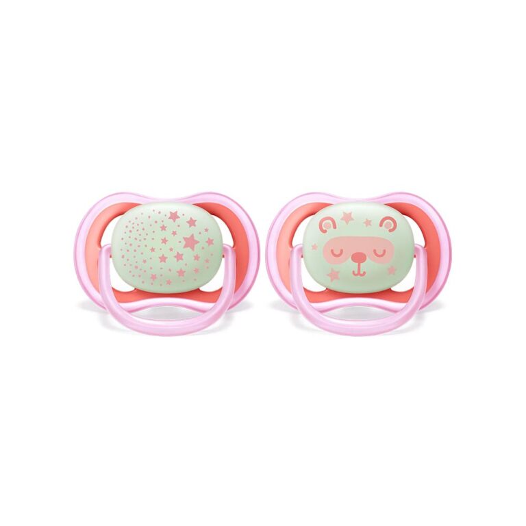 Philips Avent Ultra Air Nighttime Pacifiers (6-18m) for Girl, Stars & Bear - 2 Pcs