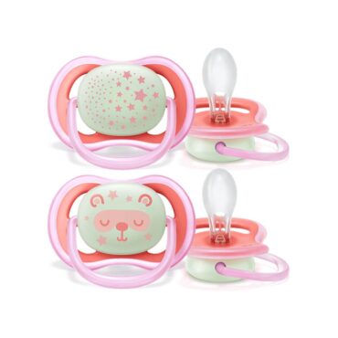 Philips Avent Ultra Air Nighttime Pacifiers (6-18m) for Girl, Stars & Bear - 2 Pcs
