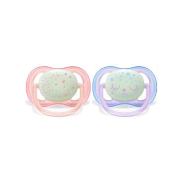 Philips Avent Ultra Air Nighttime Pacifiers (0-6m) for Girl, Stars & Cat - 2 Pcs