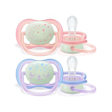 Philips Avent Ultra Air Nighttime Pacifiers (0-6m) for Girl, Stars & Cat - 2 Pcs