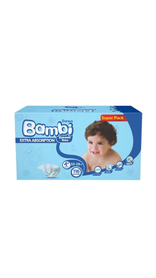 SanitaBambiSize4+Large(10-18kg)116DiapersSuperPack2 SanitaBambiSize4+Large(10-18kg)116DiapersSuperPack2