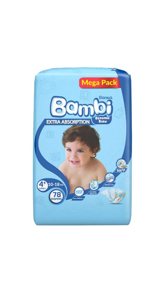 SanitaBambiSize-4+Large(10-18kg)78DiapersMegaPack2 SanitaBambiSize-4+Large(10-18kg)78DiapersMegaPack2