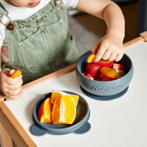 Minikoioi Bowly Stay-Put Suction Bowl with Lid - Deep Blue