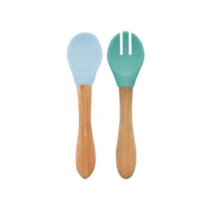 Minikoioi Dig In Spoon & Fork with Bambo Handle - Mineral Blue & Aqua Green - 2 Pcs