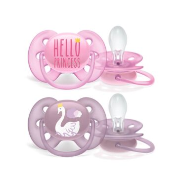 Philips Avent Ultra Soft Pacifiers (6-18m) for Girl, Hello Princess & Flamingo - 2 Pcs