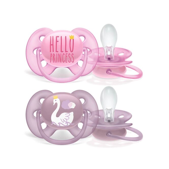 Philips Avent Ultra Soft Pacifiers (6-18m) for Girl, Hello Princess & Flamingo - 2 Pcs
