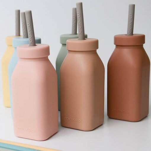 Bottle-Straw Minikoioi Bottle + Straw - Mellow Yellow / Powder Gray