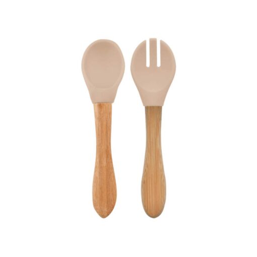 Dig-In-Spoon-Fork-Set-BubbleBeige Minikoioi Dig In Spoon & Fork with Bambo Handle - Bubble Beige