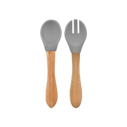 Minikoioi Dig In Spoon & Fork with Bambo Handle - Powder Gray