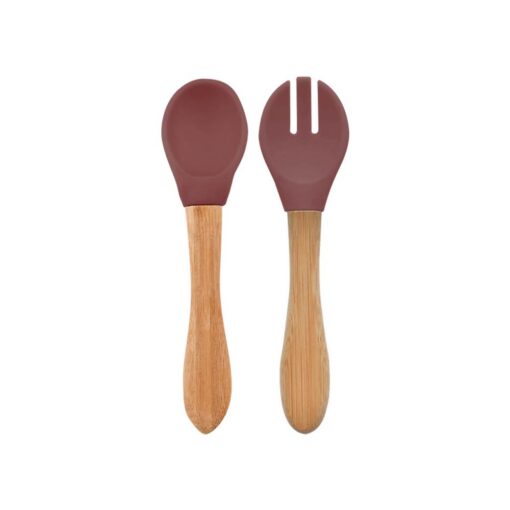 Dig-In-Spoon-Fork-Set-VelvetRose Minikoioi Dig In Spoon & Fork with Bambo Handle - Velvet Rose