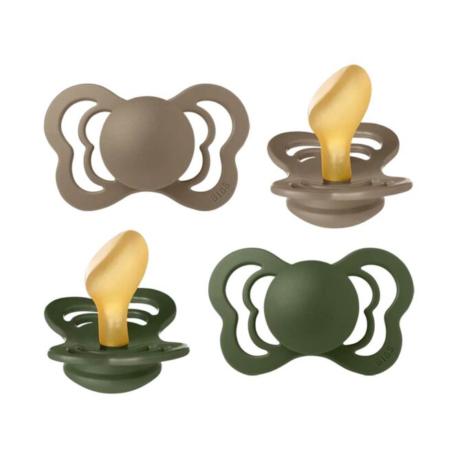 Bibs Couture Latex Pacifier - 2 Pcs, Dark Oak/Hunter Green