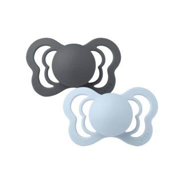 Bibs Couture Latex Pacifier - 2 Pcs, Iron/Baby Blue