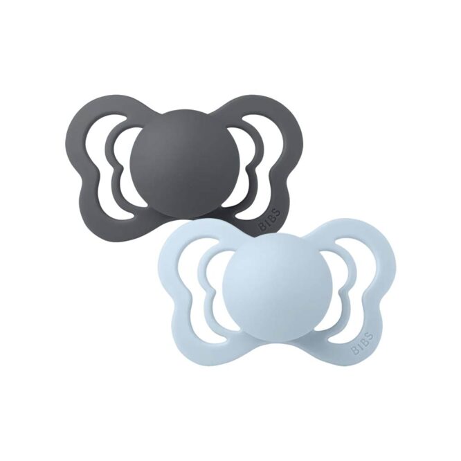 Bibs Couture Latex Pacifier - 2 Pcs, Iron/Baby Blue