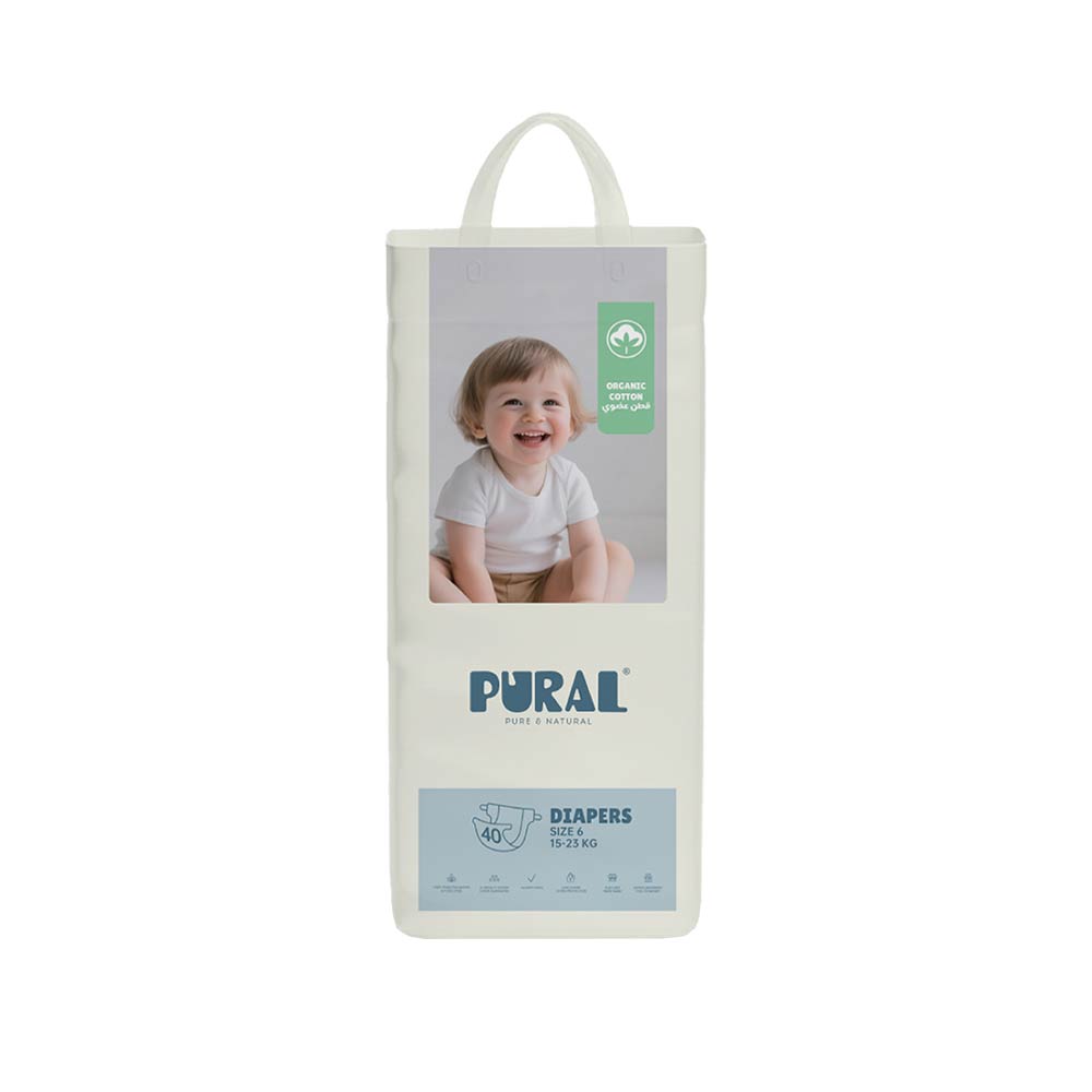 Pural Organic Cotton Diapers Size 6 (15-23kg) - 40 Diapers