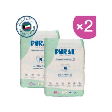 Pural Organic Cotton Size Medium (6-11kg) - 120 Diapers | Pack of 2