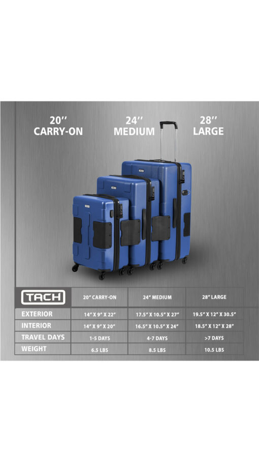 TachLuggageSuitcaseBlue5 Tach V3 Connectable Luggage Bag Set of 3 - Midnight Blue