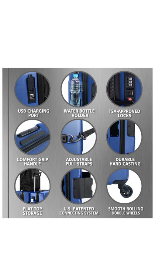 TachLuggageSuitcaseBlue3 Tach V3 Connectable Luggage Bag Set of 3 - Midnight Blue