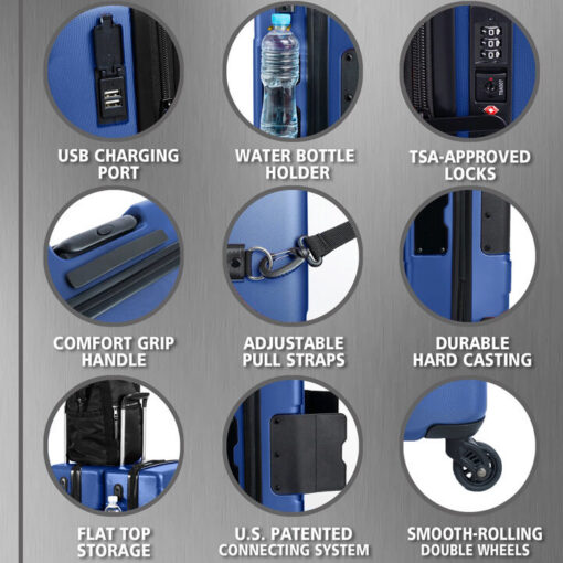 Tach V3 Connectable Luggage Bag Set of 3 - Midnight Blue Tach V3 Connectable Luggage Bag Set of 3 - Midnight Blue