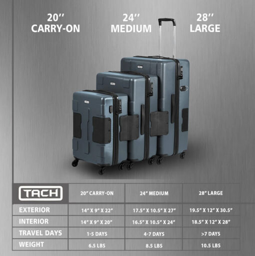 Tach Luggage V3 Connectable Luggage Set of 3 – Dark Gray Tach Luggage V3 Connectable Luggage Set of 3 – Dark Gray