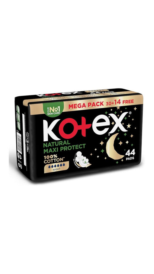 Kotex Natural Maxi Cotton Night Unscented (30+14 Free) - 44 Pads Mega Pack