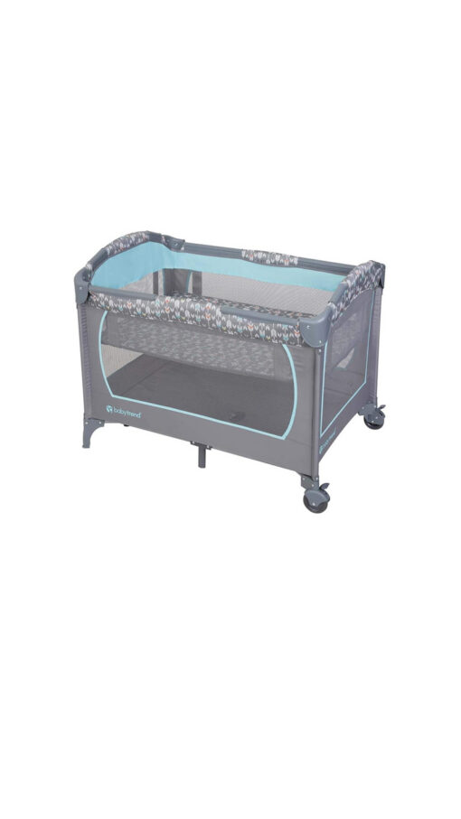 BabyTrendBedBlueGray2 Baby Trend Nursery Center Straight N Arrow – Sky Blue & Gray