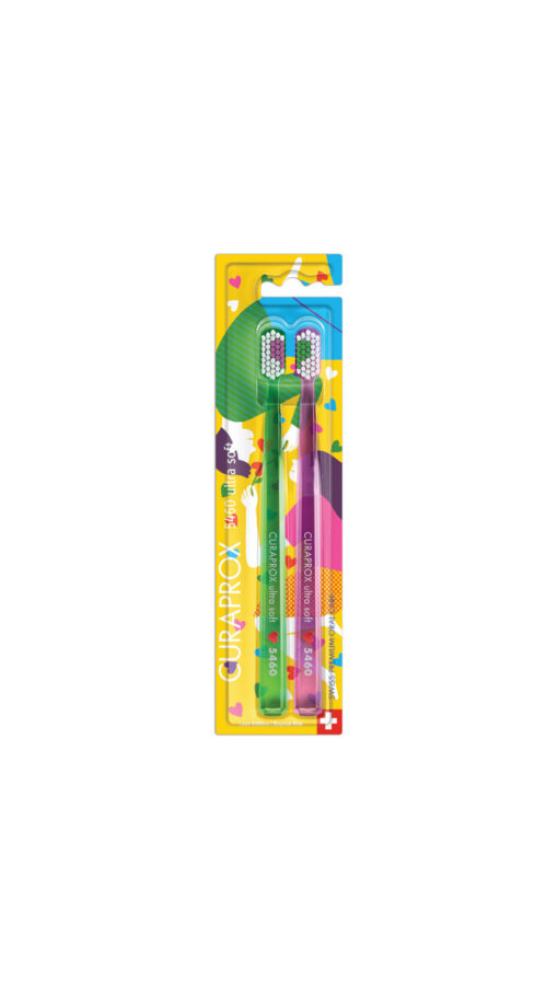 CuraproxToothbrushGreenPurple Curaprox CS 5460 Duo Love Edition Ultra Soft Toothbrush Green & Purple – 2 pcs
