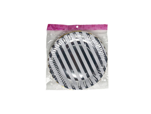 Party Food Plate Big Stripes Silver - 6 pcs Party Food Plate Big Stripes Silver - 6 pcs