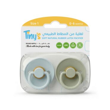 Tiny's Natural Latex Pacifier Size 1 (0-6m) Ether Blue & Green - 2 Pcs