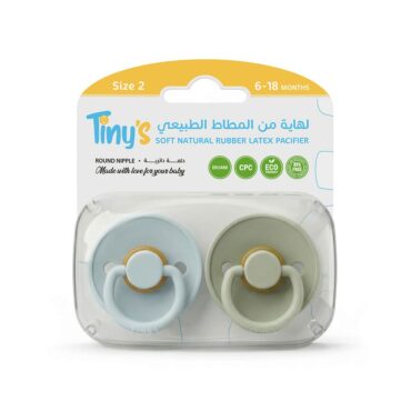 Tiny's Natural Latex Pacifier Size 2 (6-18m) Ether Blue & Green - 2 Pcs