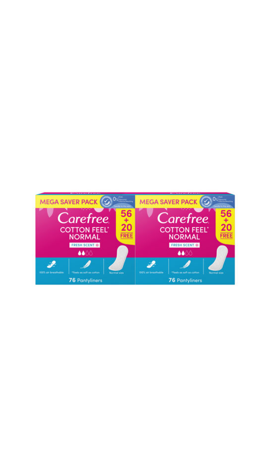 Carefree Cotton Feel Normal Scented - 76 Pantyliners (56+20 Free) Mega Saver Pack