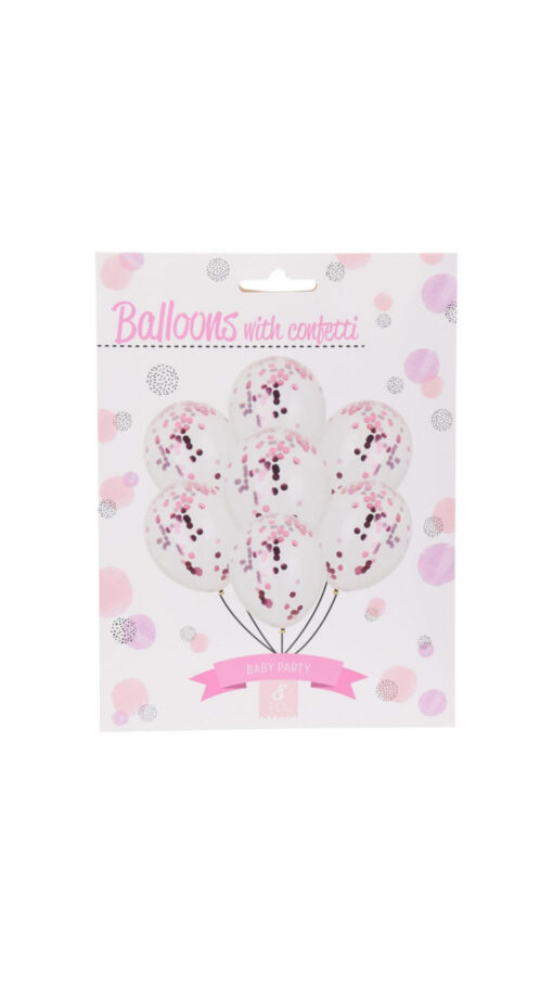 BaloonsWithConfettiPink Baby Party Balloons with Confetti Pink - 8 pcs