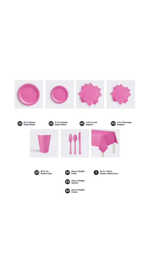TableWareKit20PcsPink3 Table Ware Kit for 20 Guest Pink