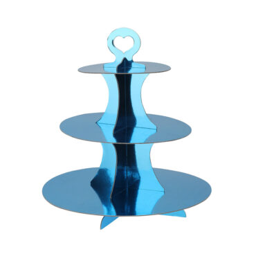 Baby Party Etagere Cardboard Metallic 3 Layer Blue - 32cm