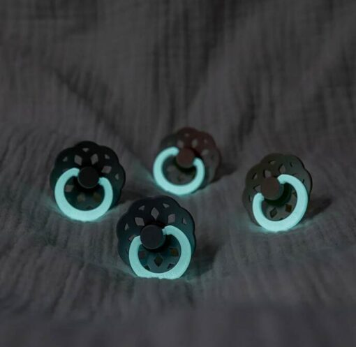 GlowInTheDarPacifier Bibs Boheme Latex Pacifier Size 2 Blush Glow/Vanilla Glow (6m+) - 2 Pcs