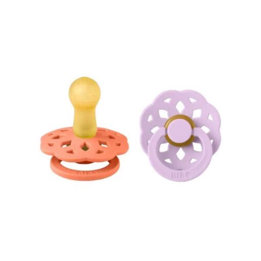 BibsBohemeLatexPacifierPapaya-Violetsky Bibs Boheme Latex Pacifier Size 2 Papaya/Violet Sky (6m+) - 2 Pcs