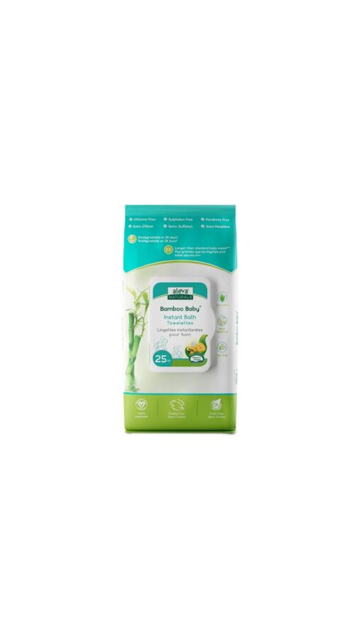 Aleva Naturals Bamboo Baby Instant Bath Towelettes - 25 Count