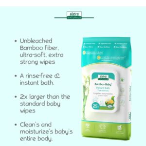 Aleva Naturals Bamboo Baby Instant Bath Towelettes - 25 Count