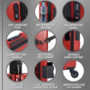 Tach Luggage V3 Connectable Luggage Set of 3 - Wine Red