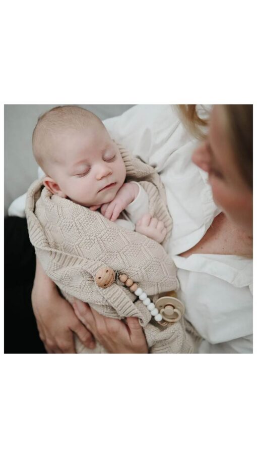 KnittedblanketBeige Mushie Knitted Baby Blanket - Honeycomb Beige