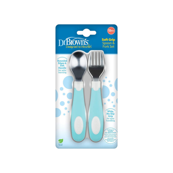 Dr. Brown's Soft Grip Spoon & Fork Set (12m+) Teal