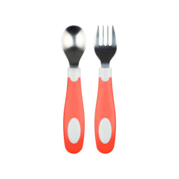 Dr. Brown's Soft Grip Spoon & Fork Set (12m+) Coral