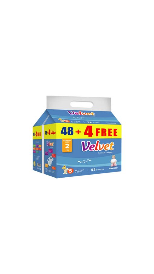 Size5-48+4 Velvet Comfort Size 5 Maxi Plus (12-25kg) - 48 Diapers + 4 Free