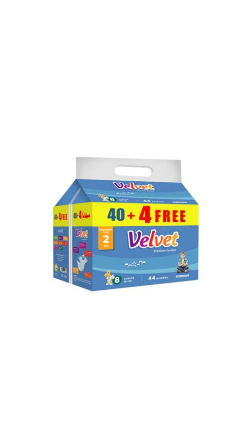 Velvet Comfort Size 8 Junior (35+kg) - 40 Diapers + 4 Free Velvet Comfort Size 8 Junior (35+kg) - 40 Diapers + 4 Free